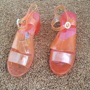 American apparel orange plastic jelly heel sandals